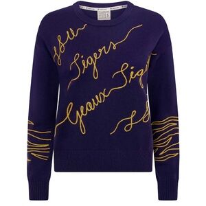 KadyLuxe Women's Purple LSU Tigers Love Note Embroidered Sweater- Small